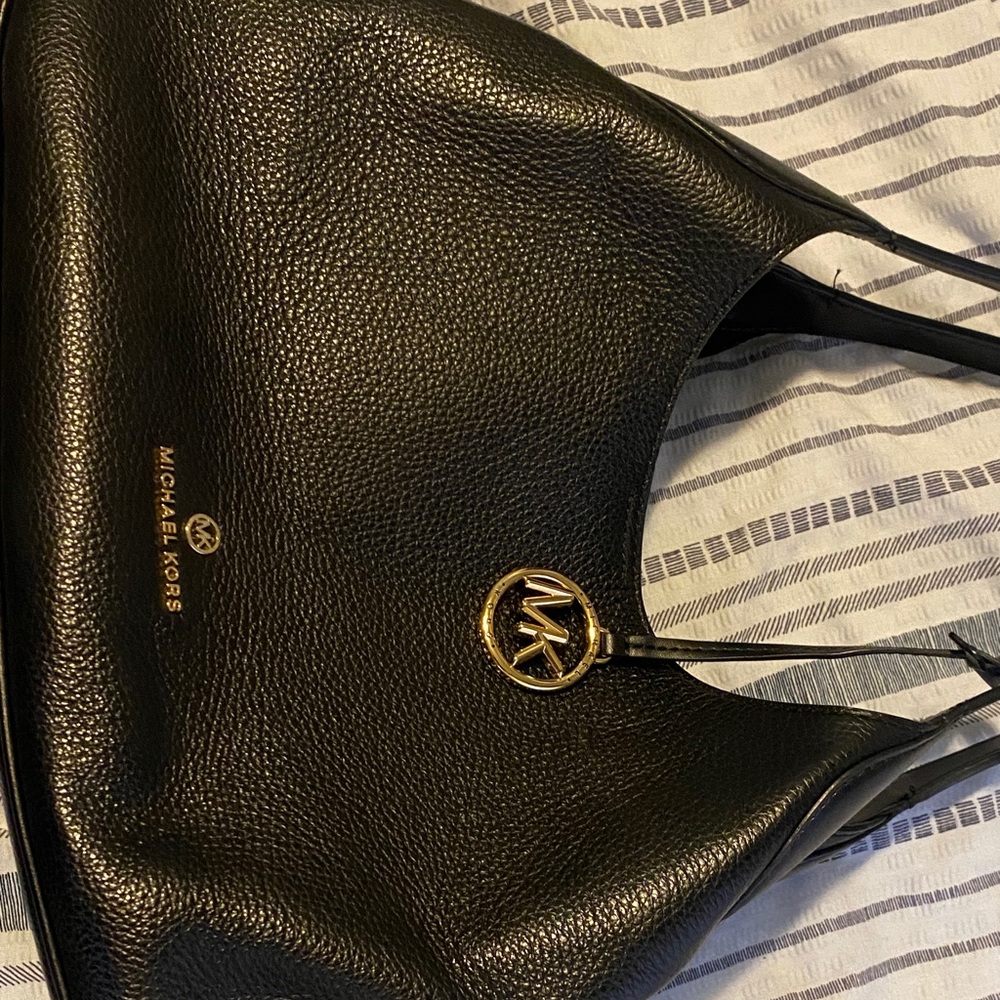 Michael Kors Black Shoulder Bag with Gold Accents